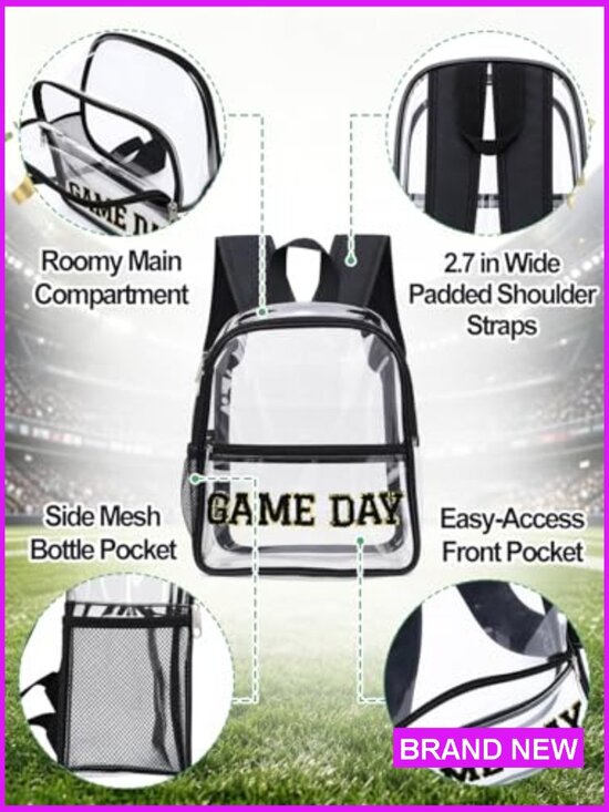 Clear Backpack Stadium Approved Small Travel Concert Bag Water Bottle Holder